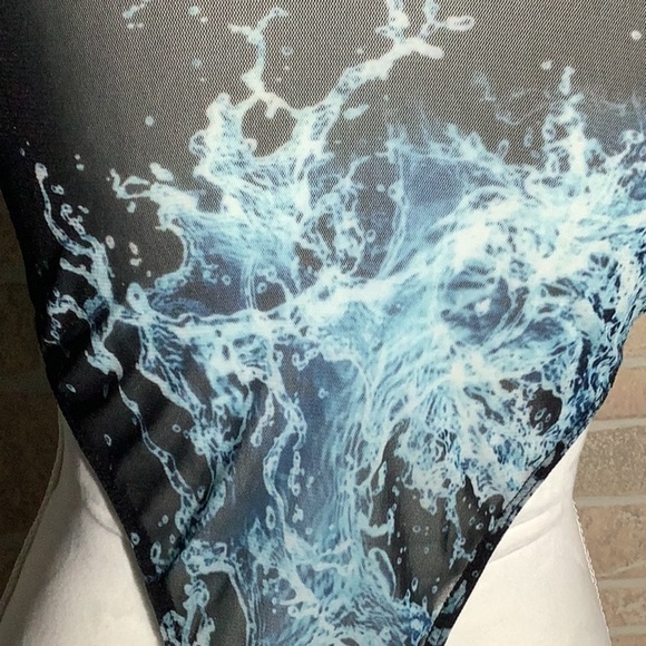 Kimcine Curve - Sz S - high leg sexy bodysuit mesh with electric blue pattern - Picture 2 of 9